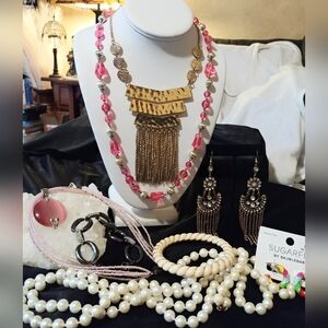 Vintage to Now Jewelry Lot Shades of Pink Sugar Fix Costume Pearls Bling Bold